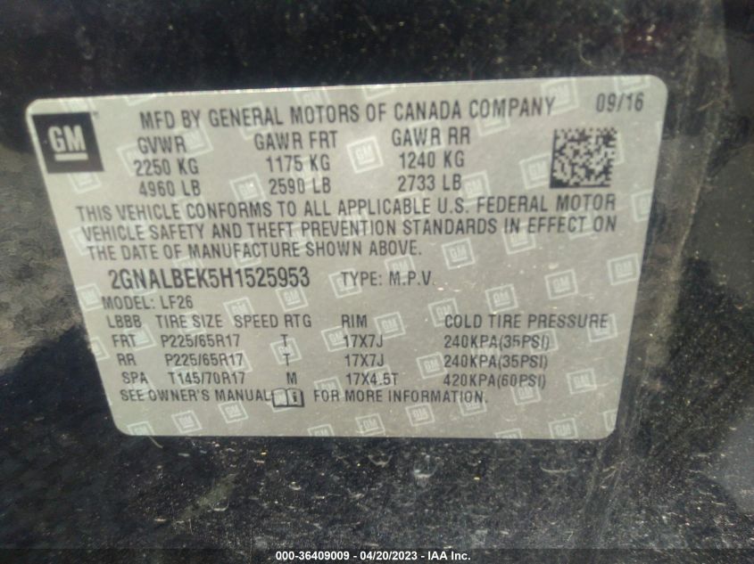 2017 CHEVROLET EQUINOX LS - 2GNALBEK5H1525953