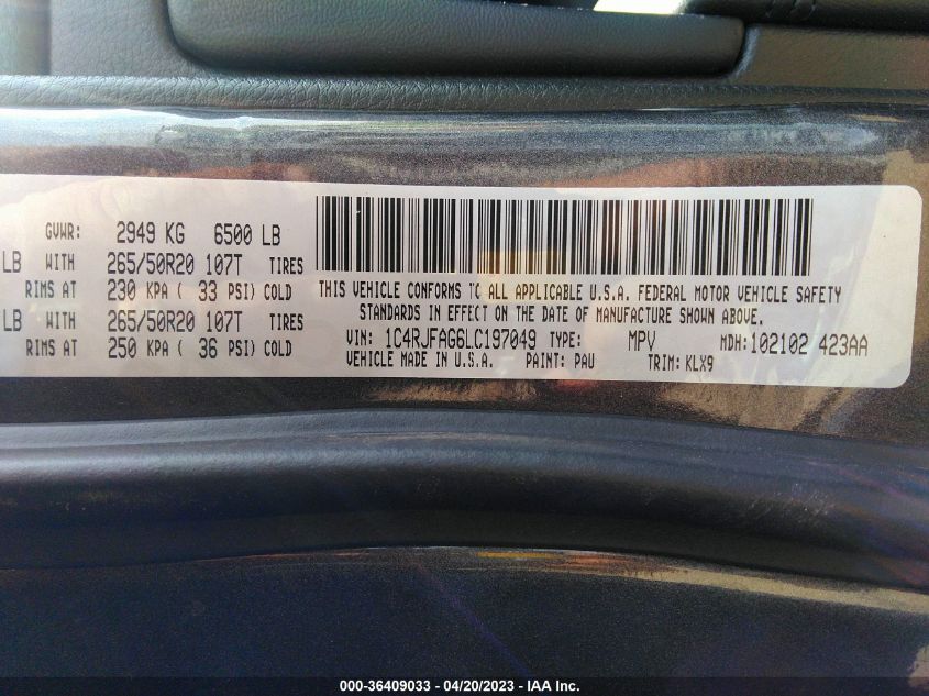 2020 JEEP GRAND CHEROKEE ALTITUDE - 1C4RJFAG6LC197049