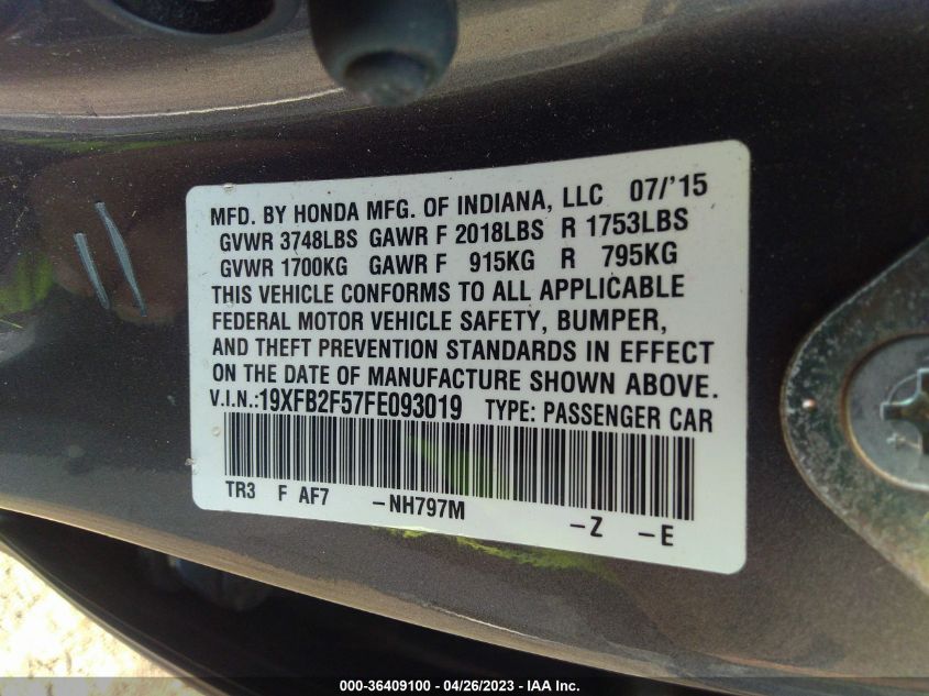 2015 HONDA CIVIC SEDAN LX - 19XFB2F57FE093019
