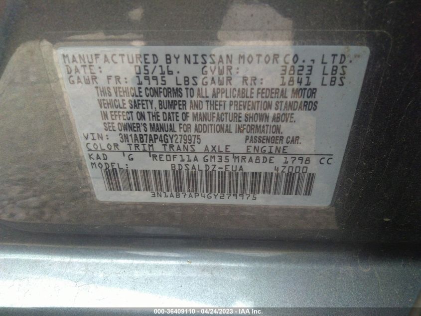 2016 NISSAN SENTRA SV - 3N1AB7AP4GY279975