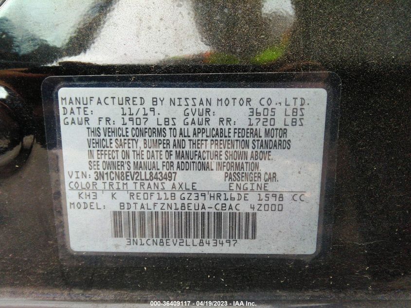 2020 NISSAN VERSA SV - 3N1CN8EV2LL843497