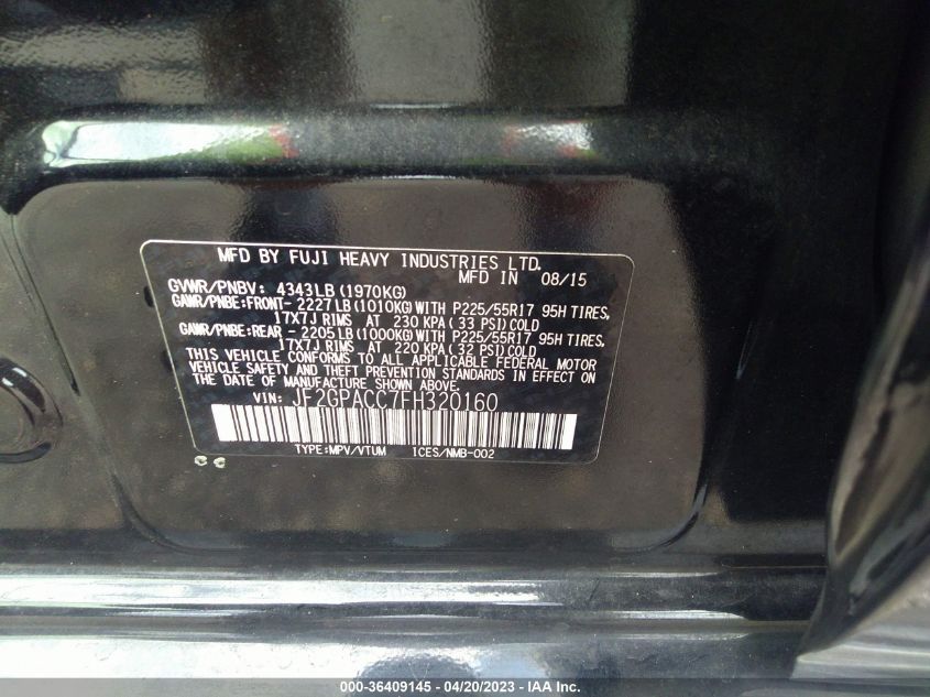 2015 SUBARU XV CROSSTREK PREMIUM - JF2GPACC7FH320160