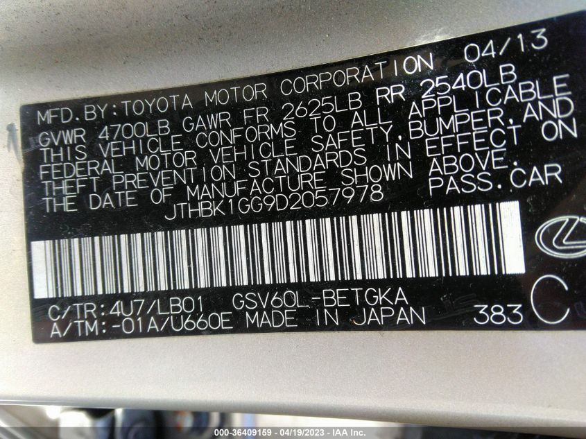 2013 LEXUS ES 350 4DR SDN - JTHBK1GG9D2057978