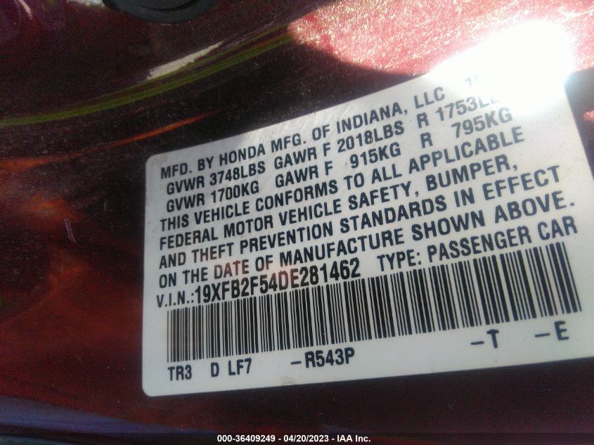 2013 HONDA CIVIC SDN LX - 19XFB2F54DE281462