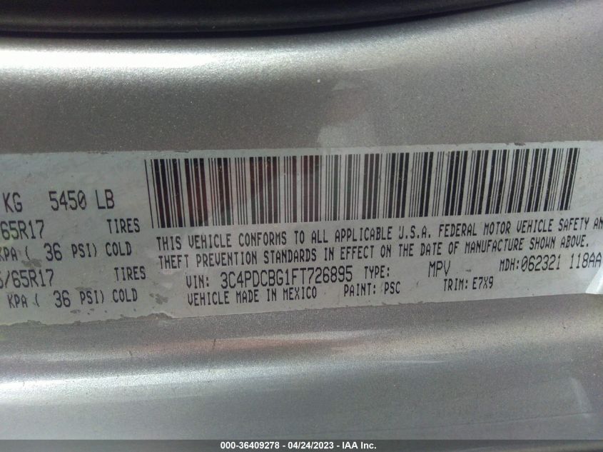 2015 DODGE JOURNEY SXT - 3C4PDCBG1FT726895