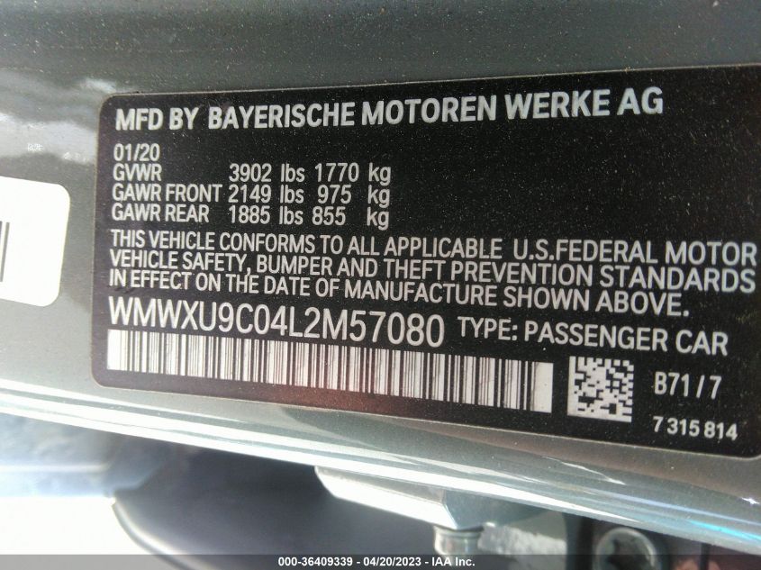 2020 MINI HARDTOP 4 DOOR COOPER S - WMWXU9C04L2M57080