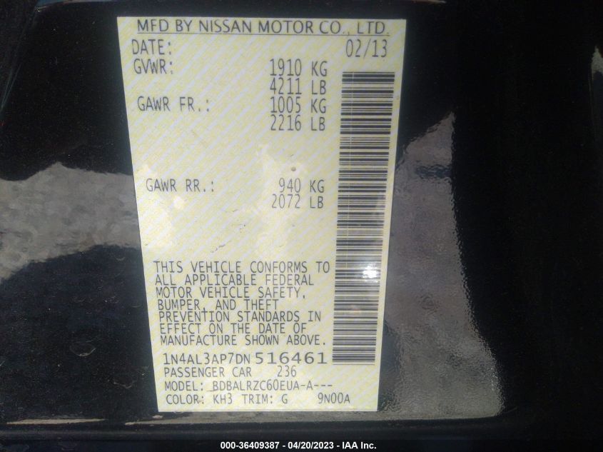 2013 NISSAN ALTIMA 2.5 S - 1N4AL3AP7DN516461