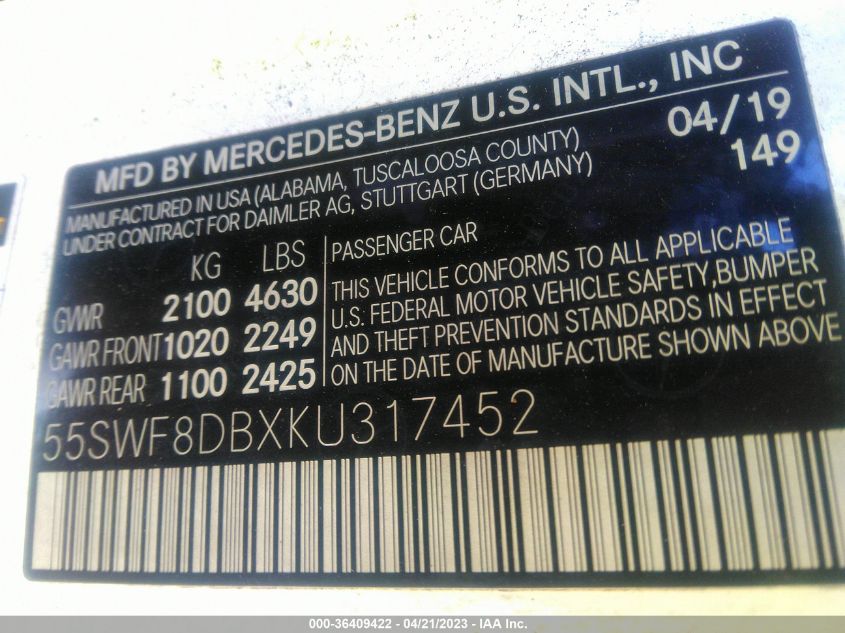 2019 MERCEDES-BENZ C-CLASS C 300 - 55SWF8DBXKU317452