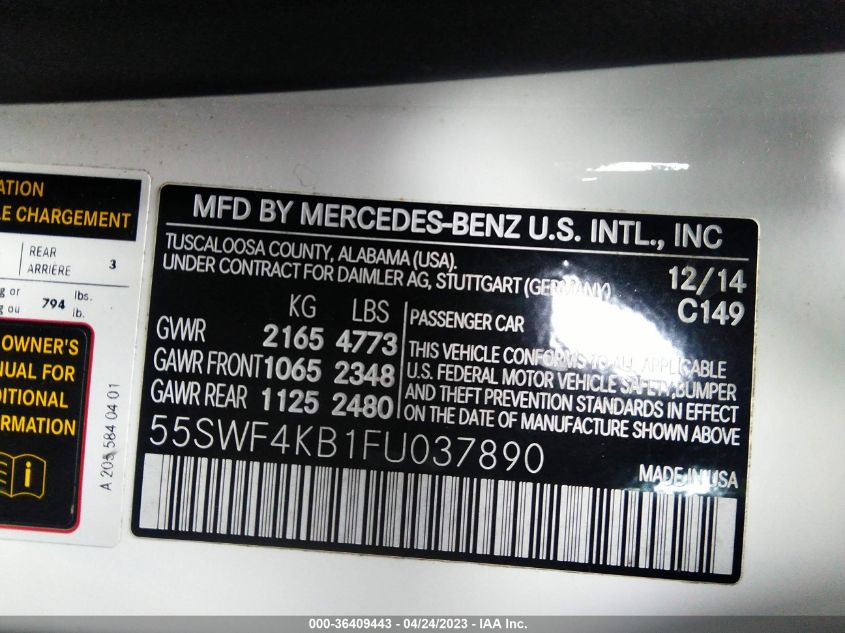 2015 MERCEDES-BENZ C-CLASS C 300 - 55SWF4KB1FU037890