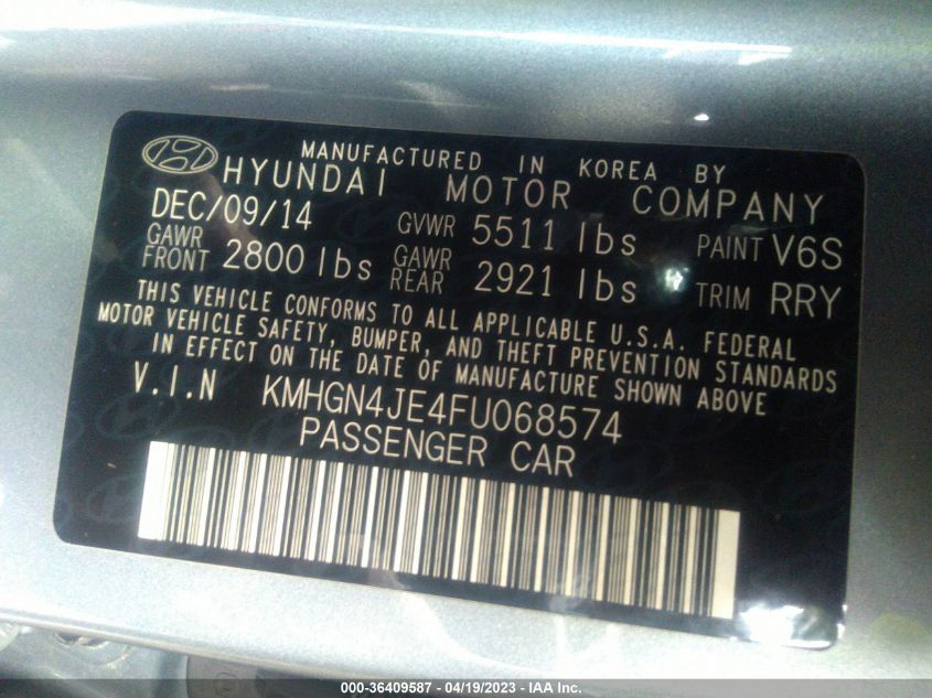 2015 HYUNDAI GENESIS 3.8L - KMHGN4JE4FU068574