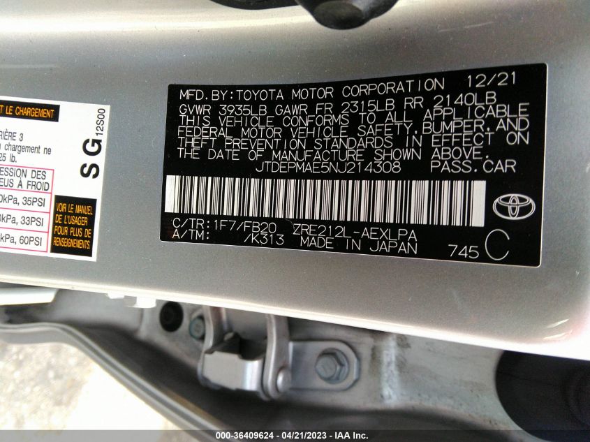 2022 TOYOTA COROLLA LE - JTDEPMAE5NJ214308