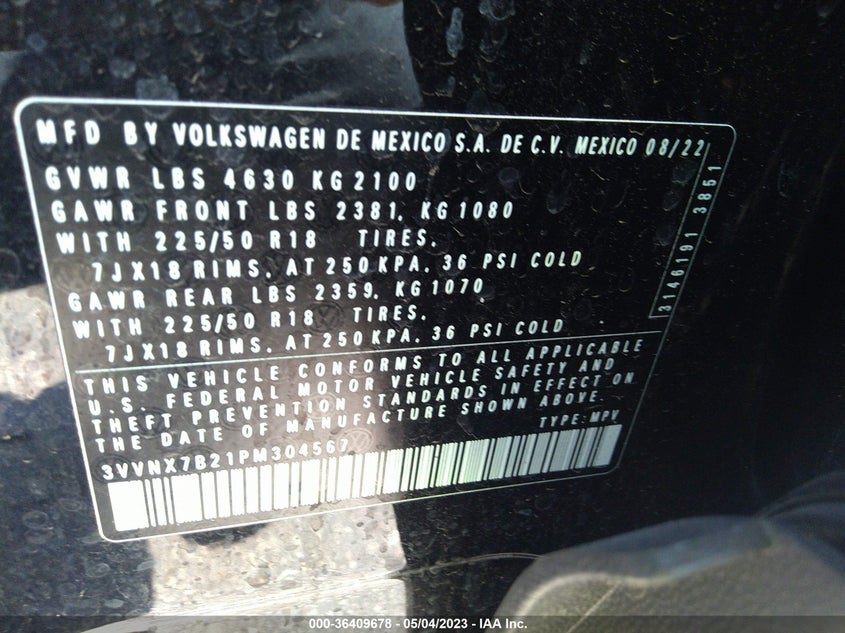 VIN 3VVNX7B21PM304567 2023 VOLKSWAGEN TAOS SE