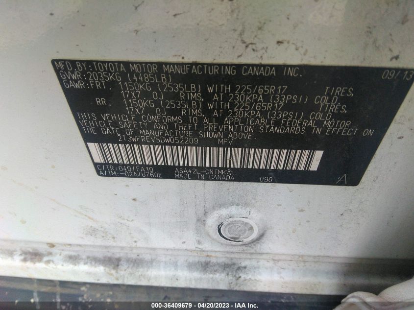 2013 TOYOTA RAV4 XLE - 2T3WFREV5DW052209
