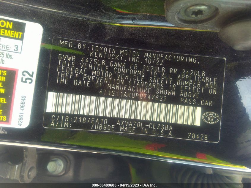 2023 TOYOTA CAMRY SE/SE NIGHTSHADE - 4T1G11AK0PU747632