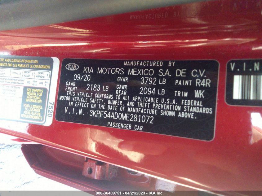 2021 KIA FORTE EX - 3KPF54AD0ME281072