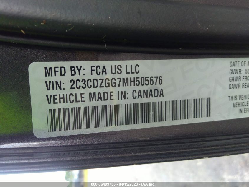 2021 DODGE CHALLENGER SXT - 2C3CDZGG7MH505676