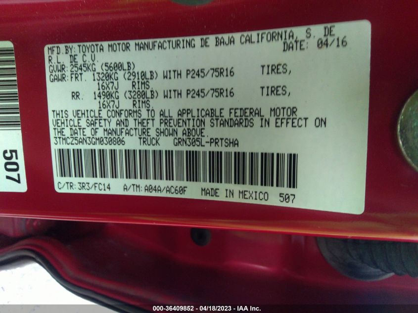 2016 TOYOTA TACOMA SR/SR5/TRD SPORT - 3TMCZ5AN3GM030806