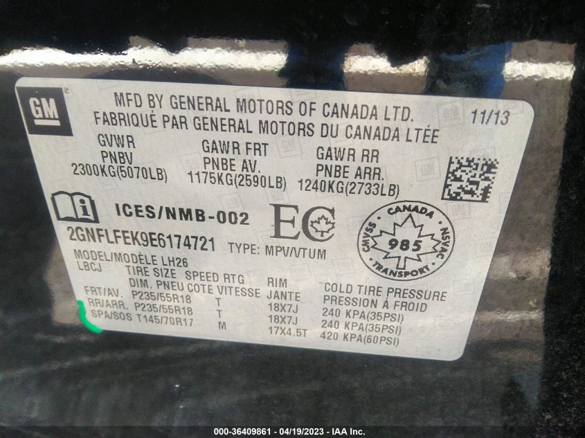 2014 CHEVROLET EQUINOX LT - 2GNFLFEK9E6174721