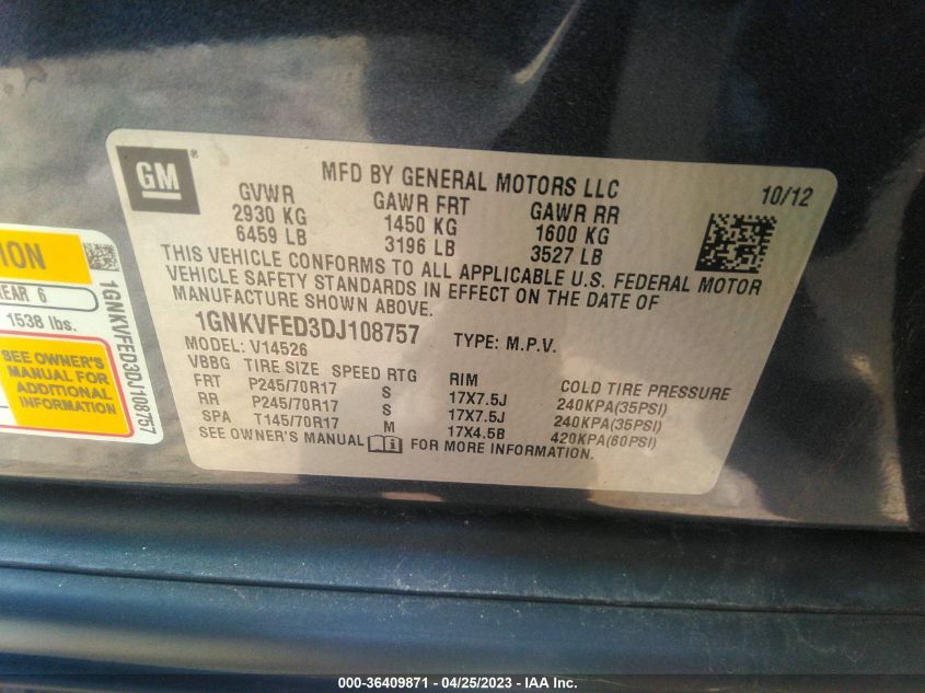 2013 CHEVROLET TRAVERSE LS - 1GNKVFED3DJ108757
