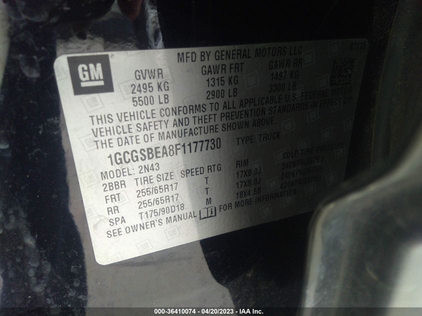 2015 CHEVROLET COLORADO 2WD LT - 1GCGSBEA8F1177730