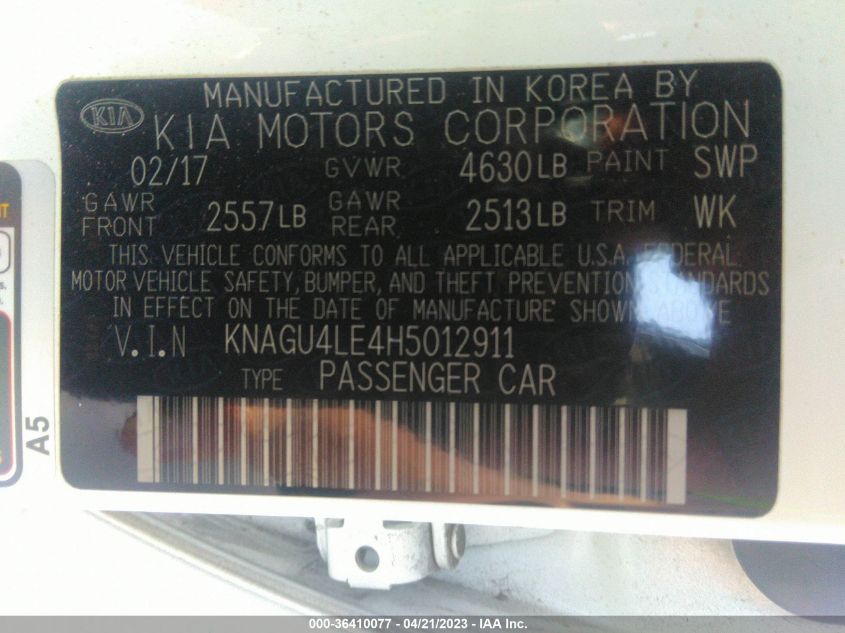 2017 KIA OPTIMA HYBRID EX - KNAGU4LE4H5012911