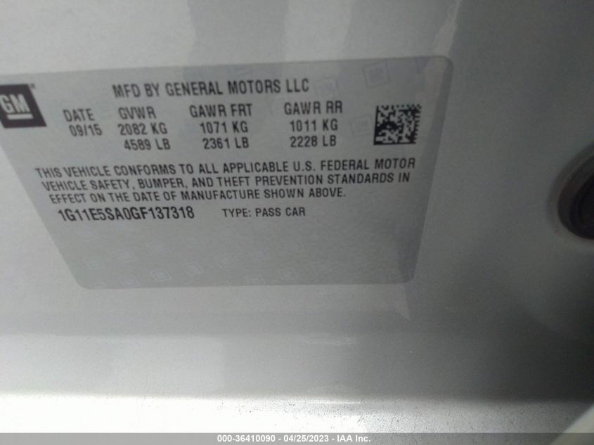 2016 CHEVROLET MALIBU LIMITED LTZ - 1G11E5SA0GF137318