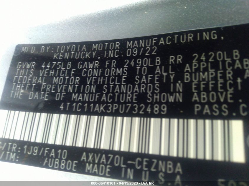 2023 TOYOTA CAMRY LE - 4T1C11AK3PU732489