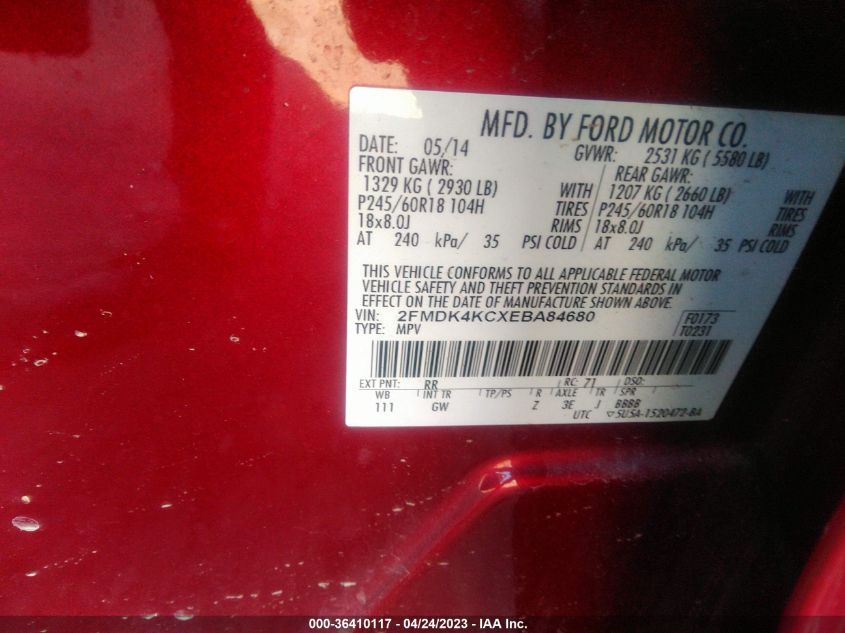 2014 FORD EDGE LIMITED - 2FMDK4KCXEBA84680