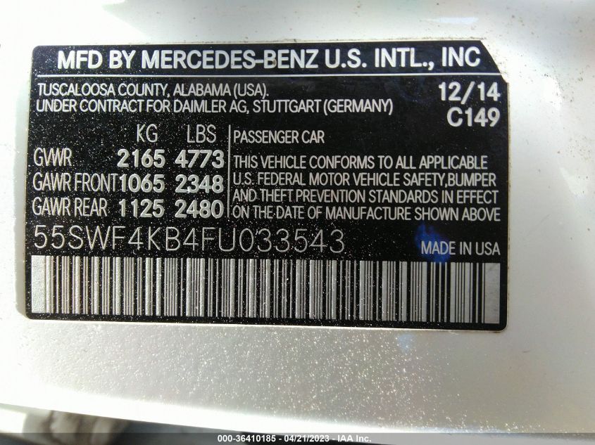 2015 MERCEDES-BENZ C-CLASS C 300 - 55SWF4KB4FU033543