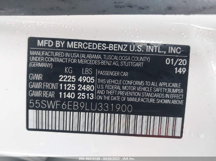 2020 MERCEDES-BENZ C-CLASS AMG C 43 - 55SWF6EB9LU331900