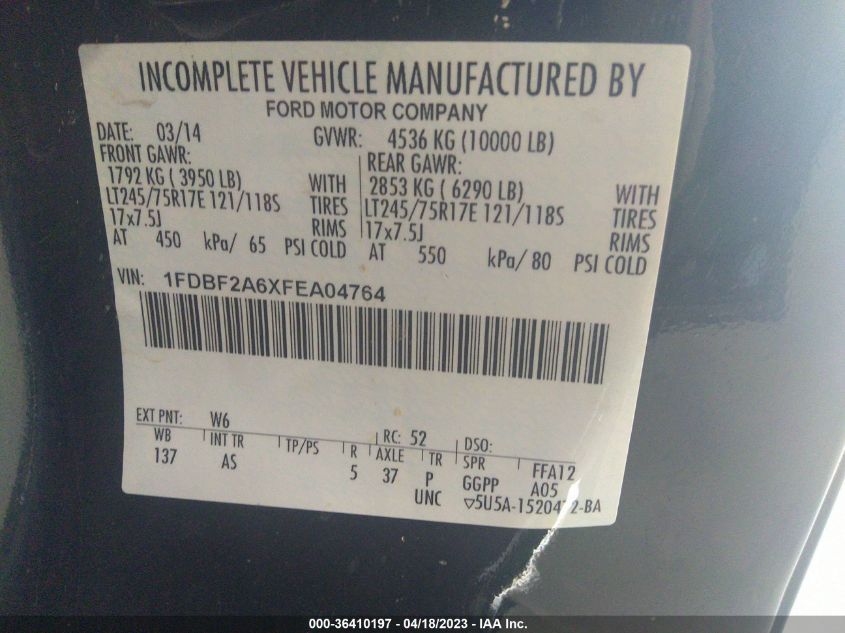 2015 FORD SUPER DUTY F-250 SRW XL/XLT - 1FDBF2A6XFEA04764
