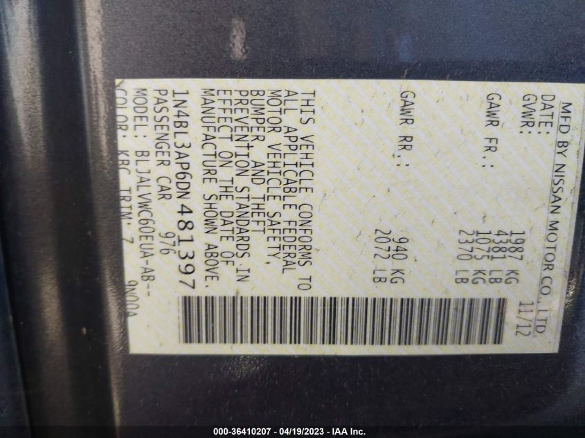 2013 NISSAN ALTIMA 3.5 SL - 1N4BL3AP6DN481397
