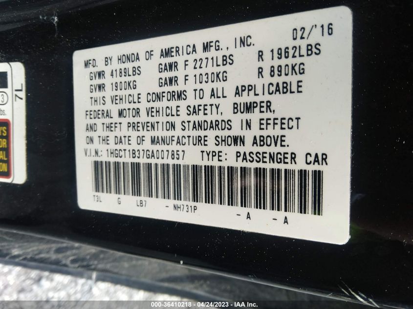 2016 HONDA ACCORD COUPE LX-S 1HGCT1B37GA007857