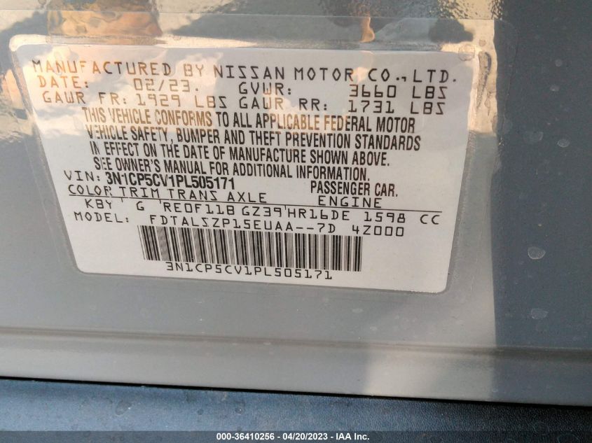 2023 NISSAN KICKS SV - 3N1CP5CV1PL505171