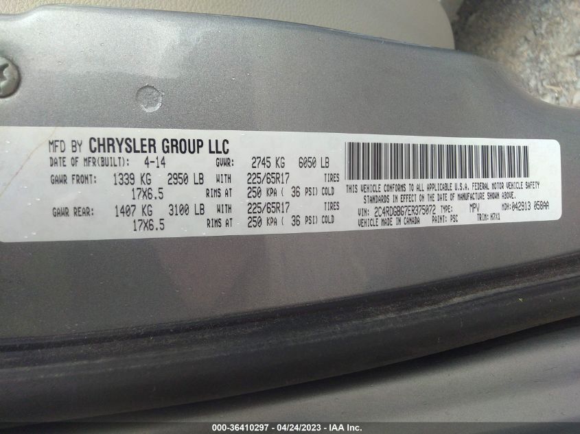 2014 DODGE GRAND CARAVAN SE - 2C4RDGBG7ER375072