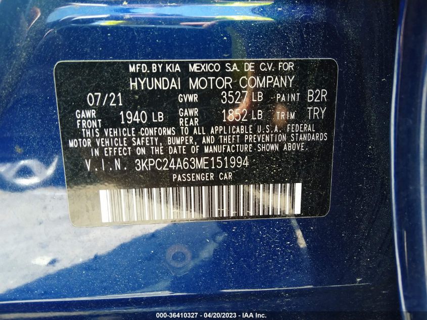 2021 HYUNDAI ACCENT SE - 3KPC24A63ME151994