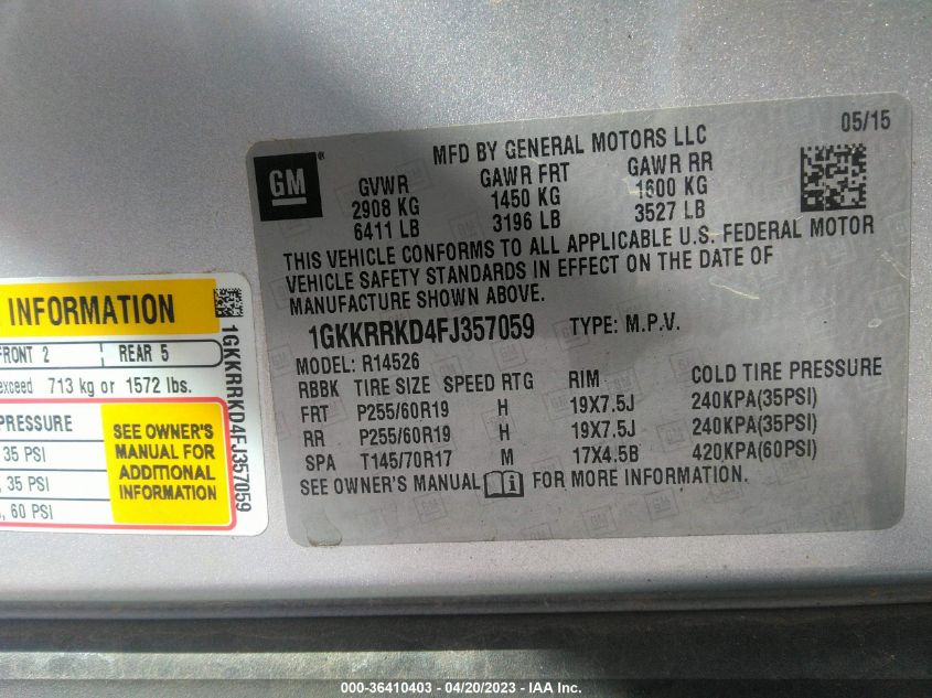 2015 GMC ACADIA SLT - 1GKKRRKD4FJ357059