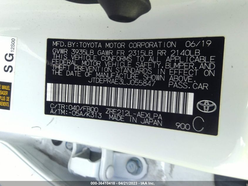 2020 TOYOTA COROLLA LE - JTDEPRAE3LJ055847