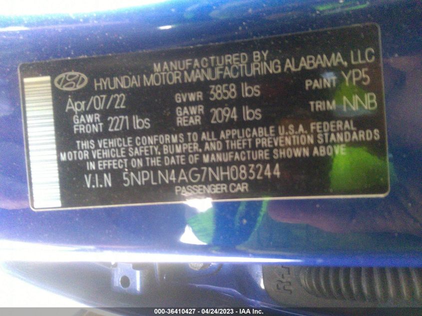 2022 HYUNDAI ELANTRA SEL - 5NPLN4AG7NH083244