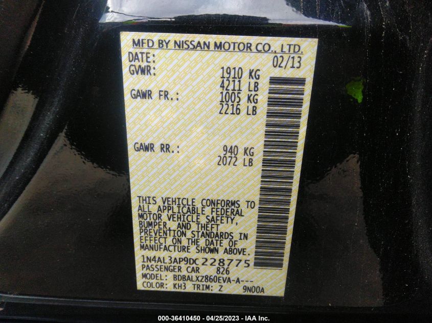 2013 NISSAN ALTIMA 2.5 SL - 1N4AL3AP9DC228775