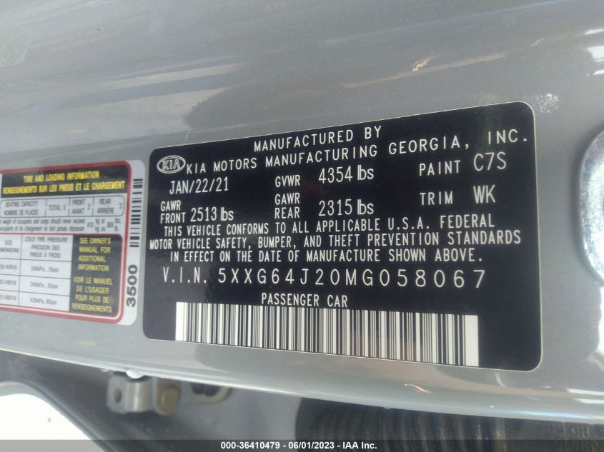 2021 KIA K5 GT-LINE - 5XXG64J20MG058067