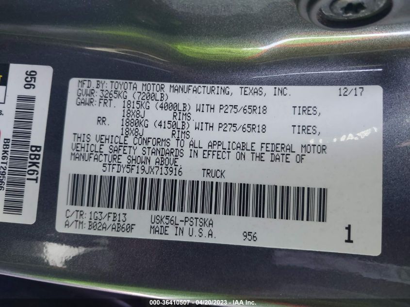 2018 TOYOTA TUNDRA 4WD SR5/LIMITED/PLATINUM - 5TFDY5F19JX713916