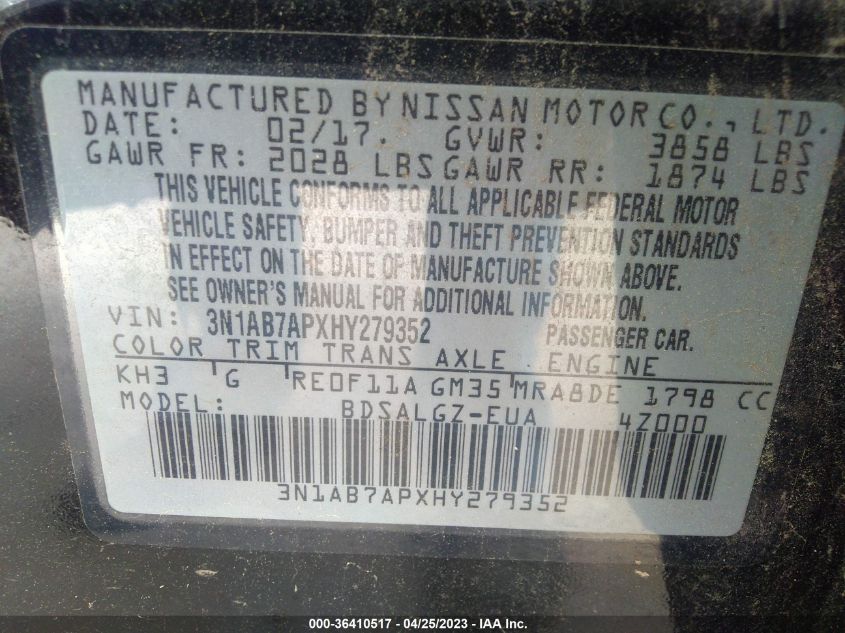 2017 NISSAN SENTRA SL - 3N1AB7APXHY279352