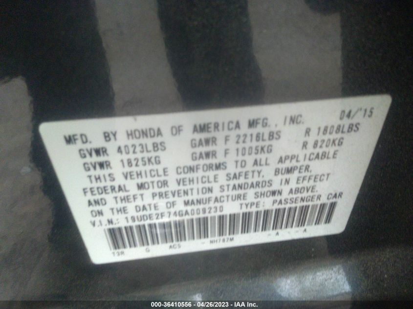 2016 ACURA ILX W - 19UDE2F74GA009230