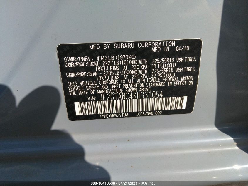 2019 SUBARU CROSSTREK LIMITED - JF2GTANC4KH331054