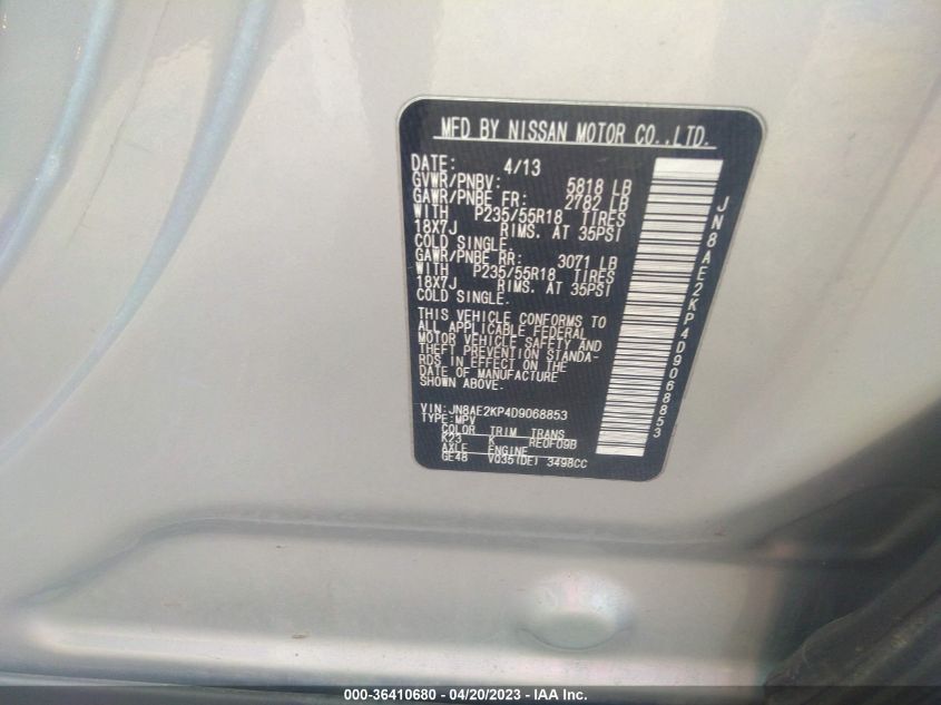 2013 NISSAN QUEST LE - JN8AE2KP4D9068853