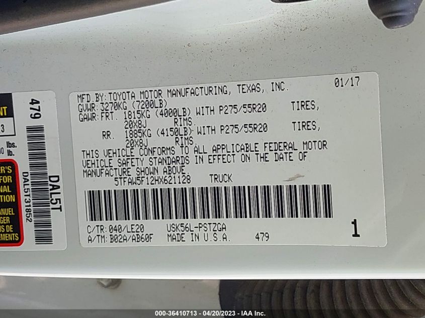 2017 TOYOTA TUNDRA 4WD PLATINUM/1794 EDITION - 5TFAW5F12HX621128