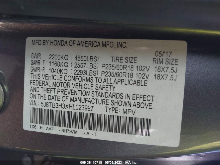 2017 ACURA RDX - 5J8TB3H3XHL023997