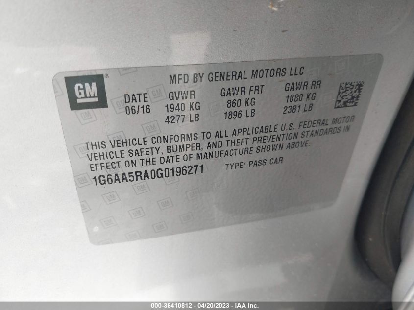 2016 CADILLAC ATS SEDAN STANDARD RWD - 1G6AA5RA0G0196271
