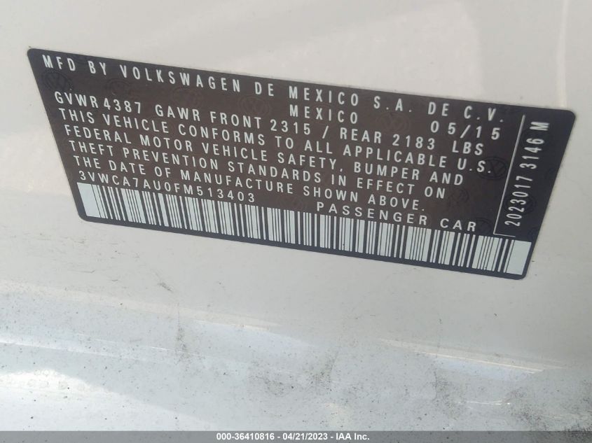 2015 VOLKSWAGEN GOLF SPORTWAGEN TDI S 3VWCA7AU0FM513403